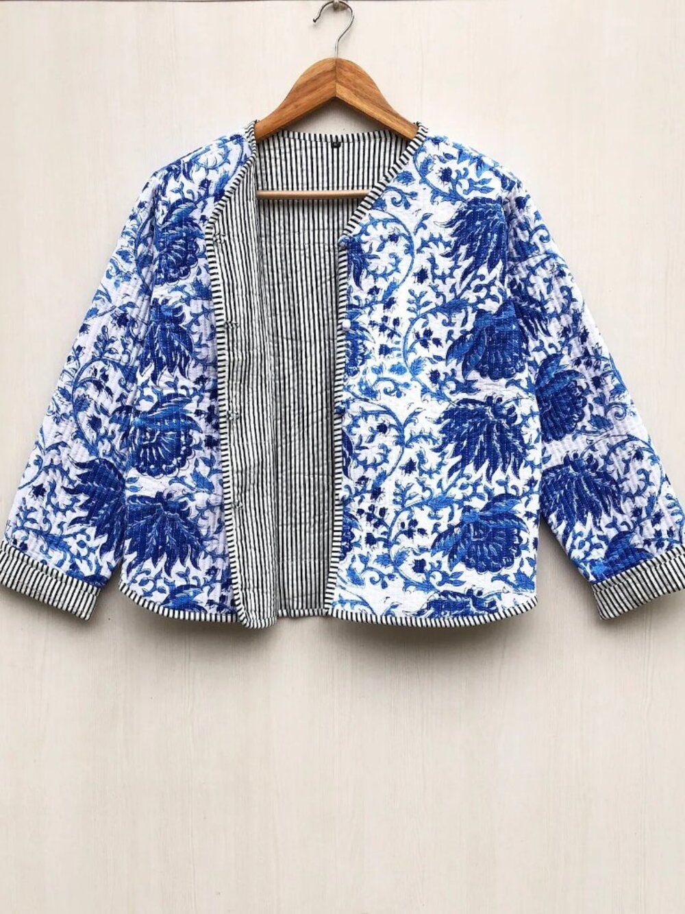 Block Printed Cotton Quilted Jacket: Handmade Boho Women's Coat